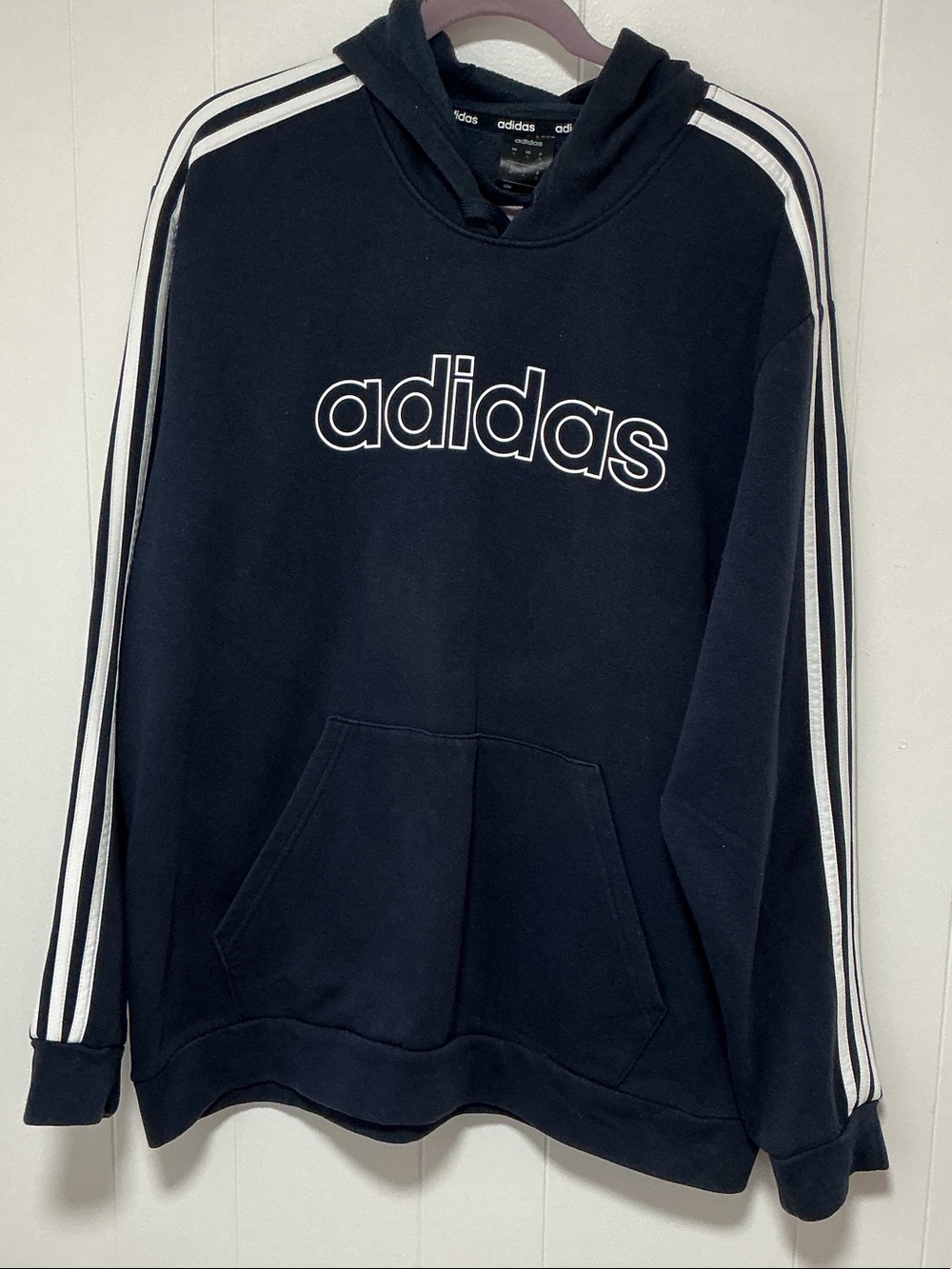 adidas Black Crewneck Hoodie with White Stripes unisex